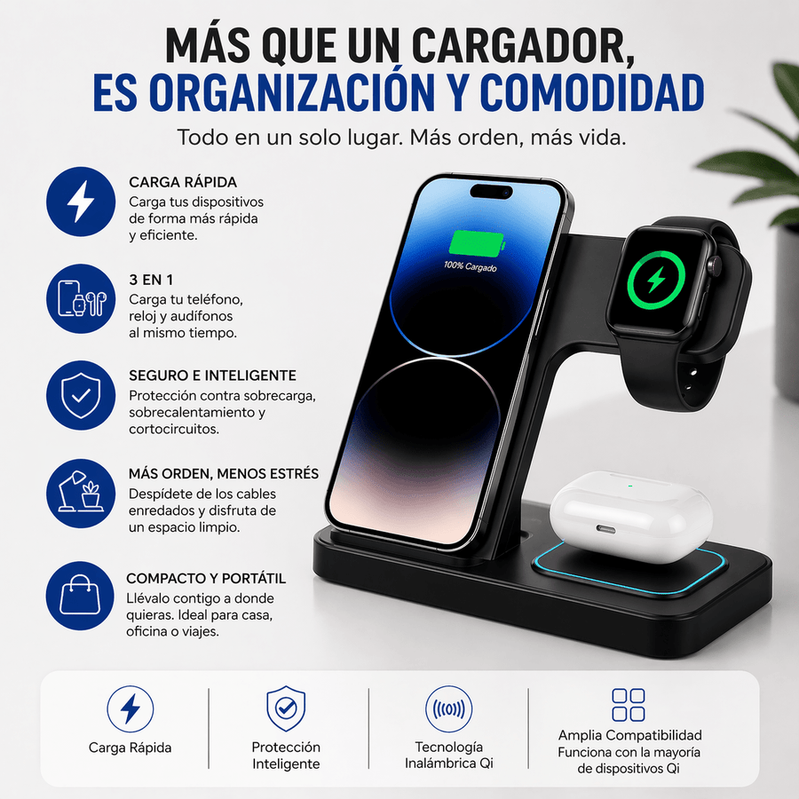 Cargador inalámbrico 3 en 1