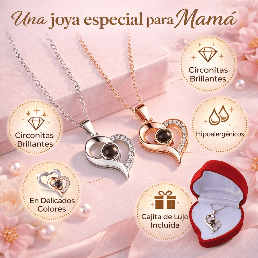 Collar Corazón Proyector “MOM” – Un Regalo con Significado + Caja de lujo