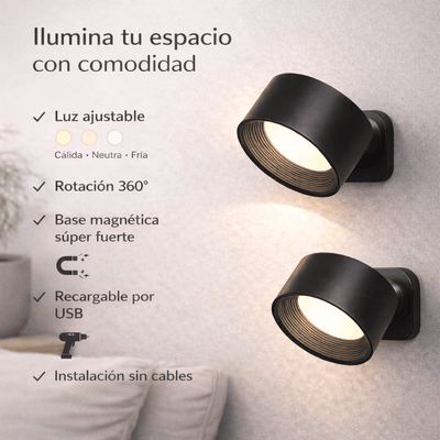 Lámpara Magnética Pared Recargable LED 2x1