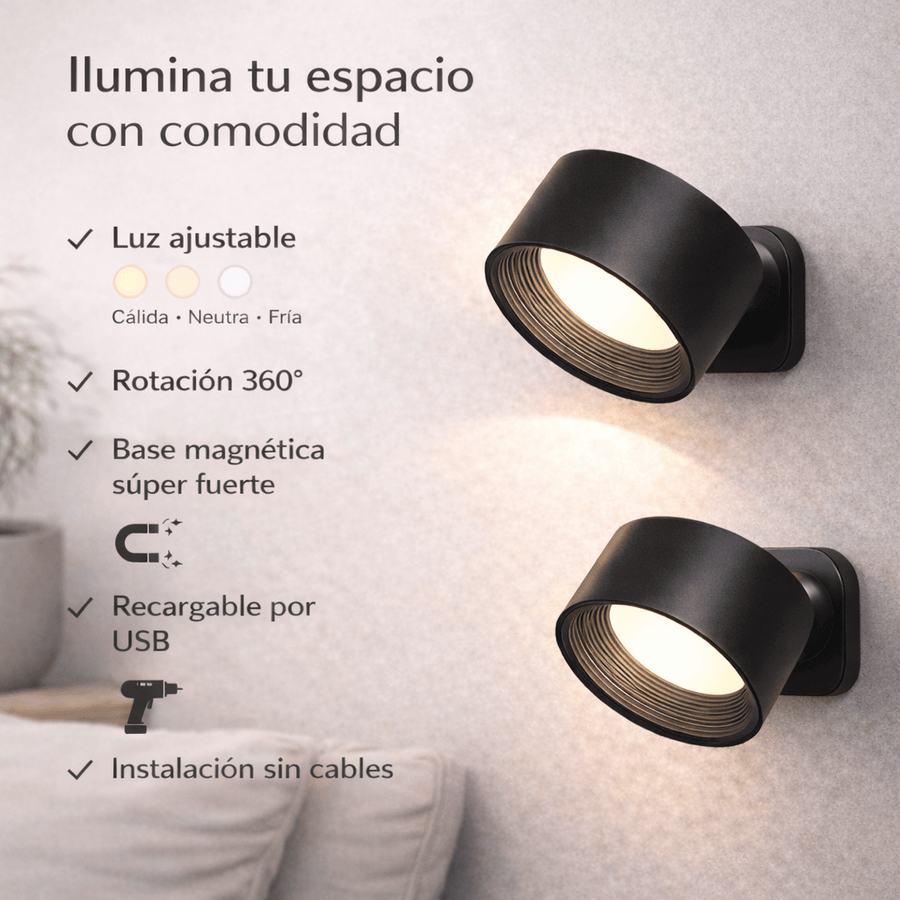 Lámpara Magnética Pared Recargable LED 2x1