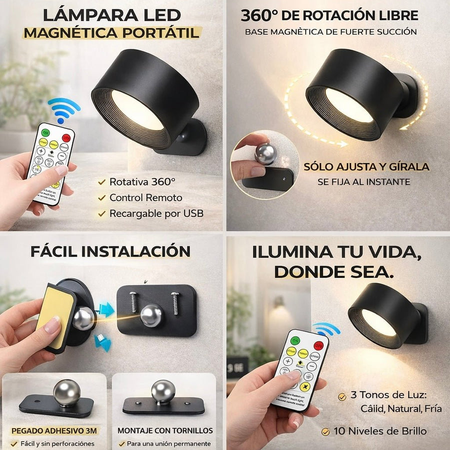 Lámpara Magnética Pared Recargable LED 2x1