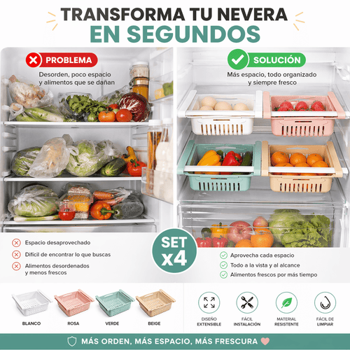 Set X 4 Cajón Organizador Ajustable para Nevera